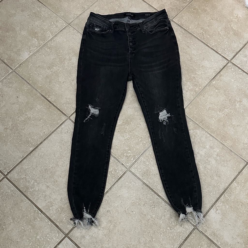 Judy Blue Black Destroyed Hem Distressed Skinny Jeans Euc